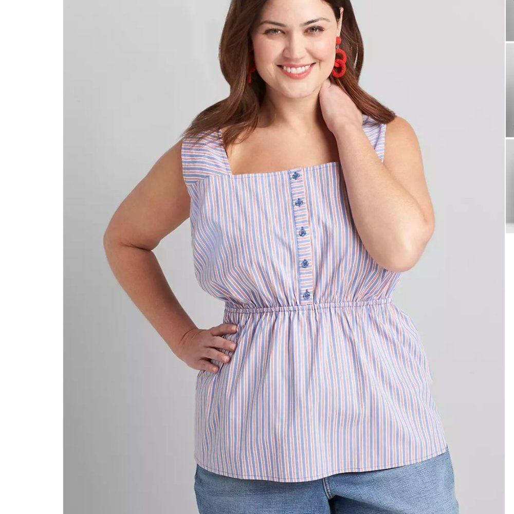 NWT 🆕️ Sz 22 Striped Button-Front Peplum Top - Picture 3 of 4